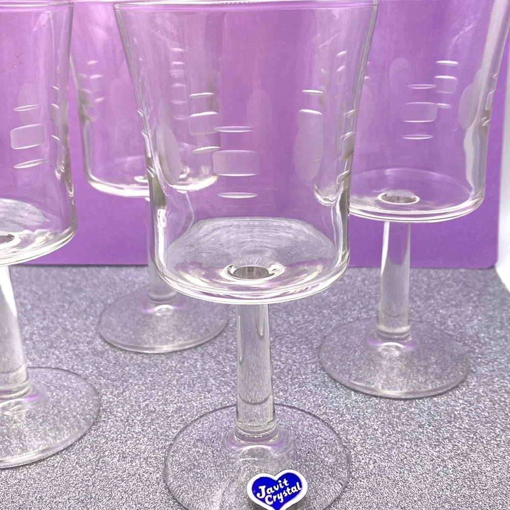 Vintage Waterford Javit MCM Design Unique Shape Cameo Pattern Wine Glass Set